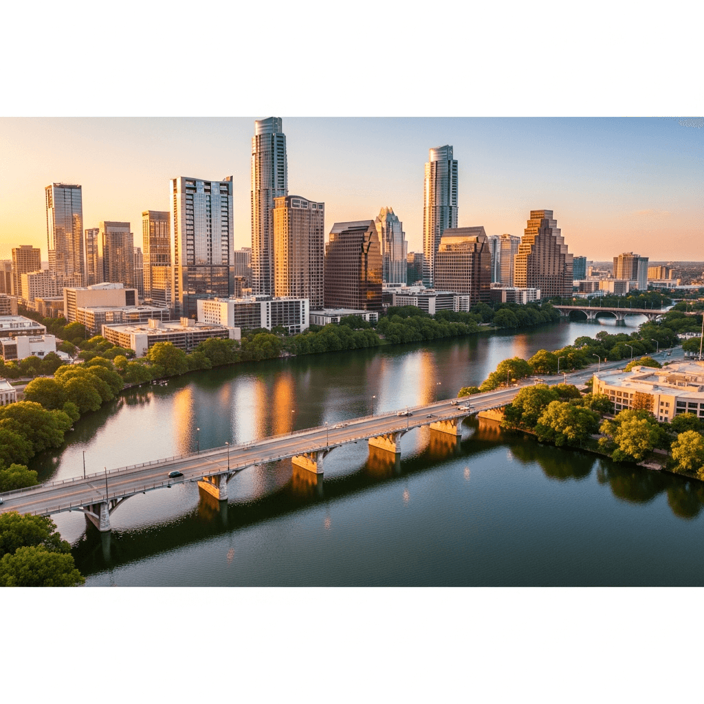 Austin downtown skyline with Congress Avenue bridge