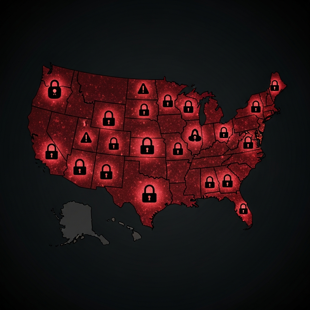 USA map showing states with strict call recording consent laws highlighted in red
